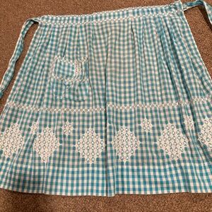 Vintage Half Apron Blue Gingham Chicken Scratch White  Stars Diamonds Handmade